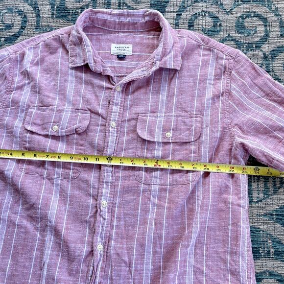 American Eagle Men's Pink & White Striped Short‎ Sleeve Button-Down Shirt Size L - Picture 6 of 8